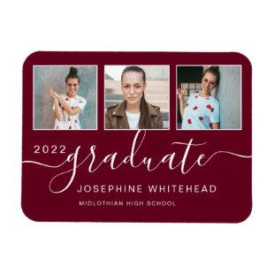 Modern Photo Graduation Collage 2022 Burgundy Magnet