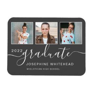 Modern Photo Graduation Collage 2022 Dark Grey Magnet