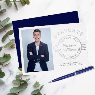 Modern Photo Graduation Graduate Silver Foil Invitation
