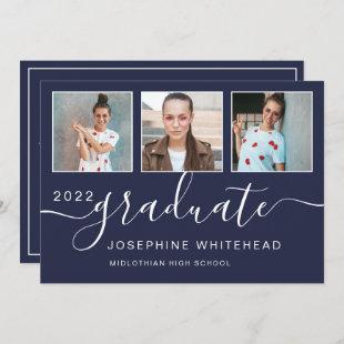 Modern Photo Graduation Navy Blue 2022 Announcement