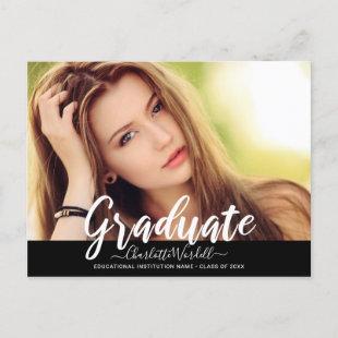 Modern Photo Graduation Party Black Banner Invitation Postcard