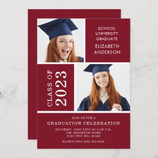 Modern Photo Maroon Graduation Invitation