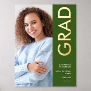 Modern Photo Name Class of 2024 Graduation Green  Foil Prints