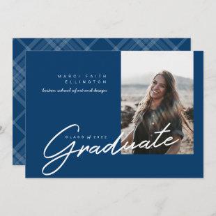 Modern Photo Navy Blue Graduate Announcement