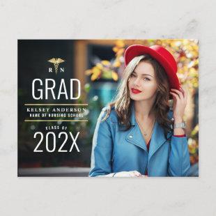 Modern photo nursing school grad announcement postcard