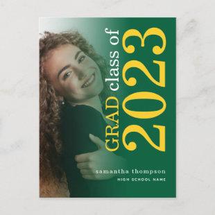 Modern Photo Overlay Yellow Green 2024 Graduation  Announcement Postcard