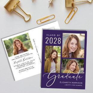 Modern Photo Purple Graduation Party Invitation Postcard