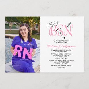 Modern Pink BSN nurse graduation Invitation