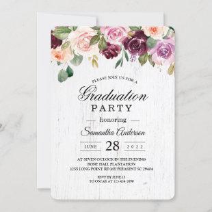 Modern Pink & Burgundy Watercolor Flowers Invitation