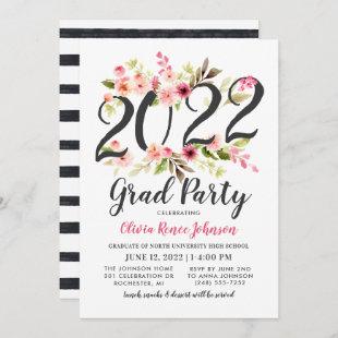 Modern Pink Floral 2022 Grad Party Graduation Invitation