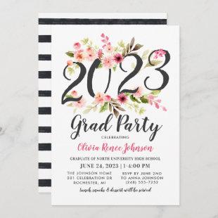 Modern Pink Floral 2023 Grad Party Graduation Invitation