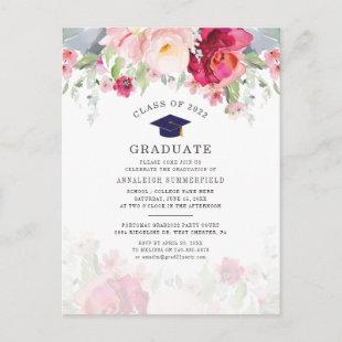Modern Pink Floral Class of 2024 Graduation Party Invitation Postcard