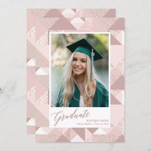 Modern Pink Glitter Script Girl Photo Graduation Invitation