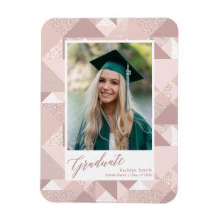 Modern Pink Glitter Script Graduation Girl Photo Magnet