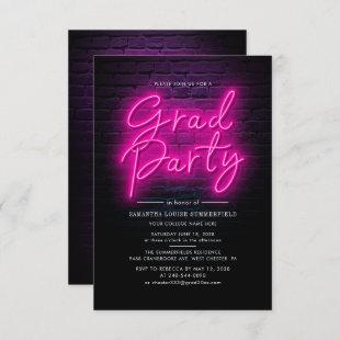 Modern Pink Neon Grad 2022 Photo Graduation Party Invitation