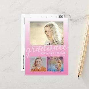 Modern Pink Ombre Girly Graduate Graduation Party Postcard