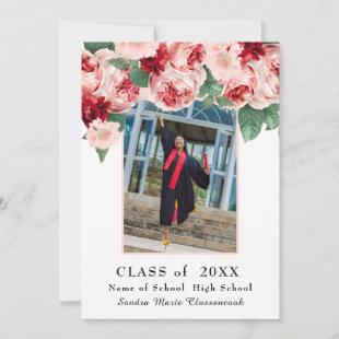 modern, Pink Rose floral graduation announcement