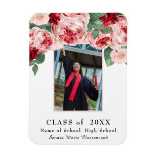 modern, Pink Rose floral graduation announcement M Magnet