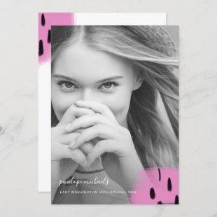 Modern Pink Splashes One Photo Graduation Party In Invitation