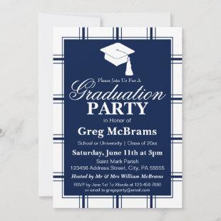 Modern Plaid Blue Plaid Graduation Party Invitation