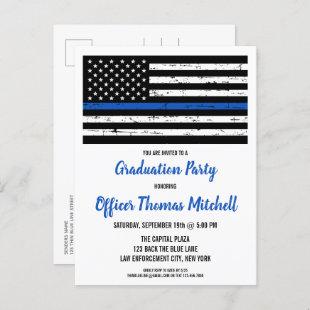 Modern Police Graduation Thin Blue Line Invitation