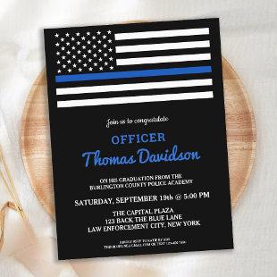 Modern Police Officer Graduation Thin Blue Line In Invitation Postcard