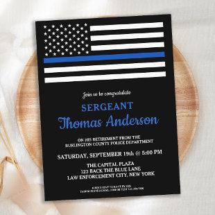 Modern Police Officer Retirement Thin Blue Line Invitation Postcard