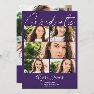 Modern purple 6 photos grid collage graduation announcement
