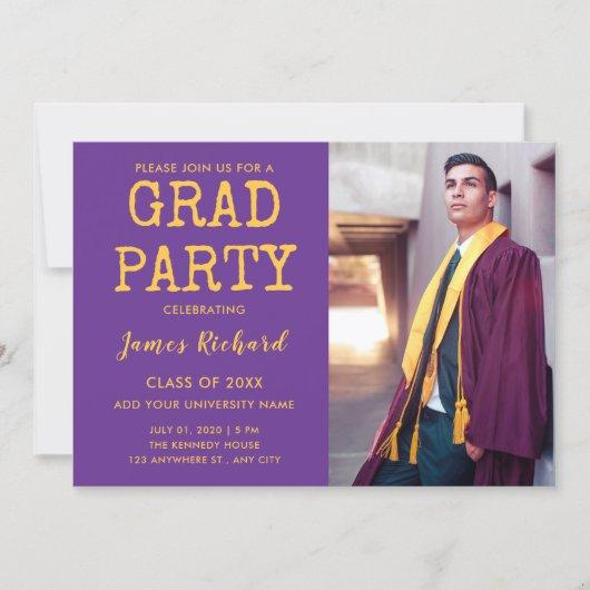 Modern Purple And Gold Graduation 2023 Party Invitation