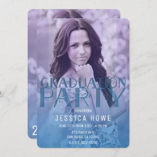 Modern Purple Blue Graduation Party Graduate Photo Invitation