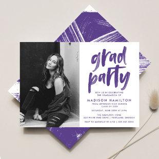 Modern Purple Brush Script Photo Graduation Party Invitation
