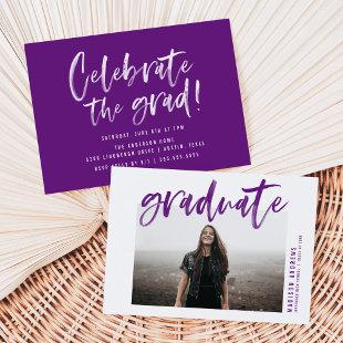 Modern Purple Brushed Script Graduation Party Invitation