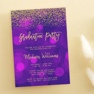 Modern Purple Faux Gold Glitter Graduation Party Invitation