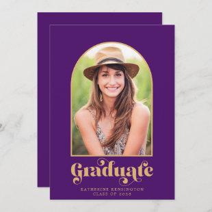Modern Purple Gold Arch Photo Graduation Party Invitation