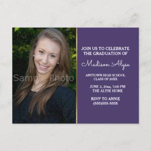 Modern Purple Gold Grad Party Photo Invitation