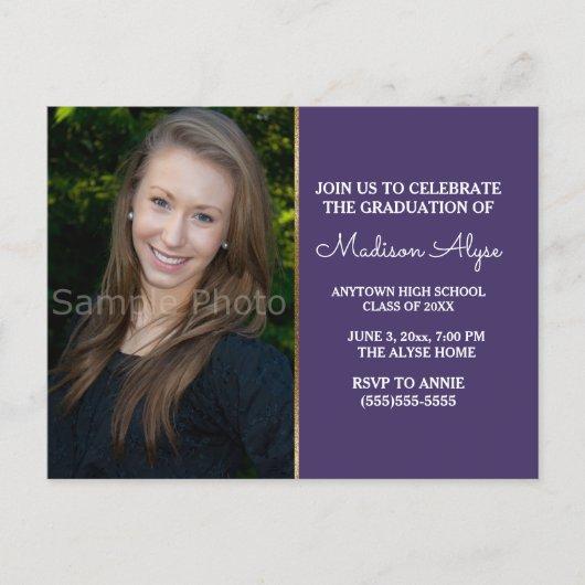 Modern Purple Gold Grad Party Photo Invitation