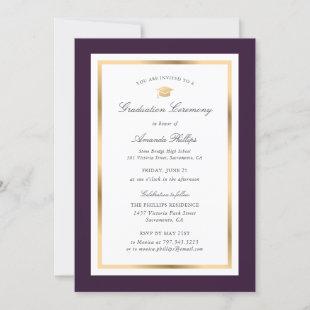 Modern Purple Gold Photo Graduation Ceremony Invitation
