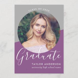 Modern Purple Gray Girl Photo Graduation Invitation
