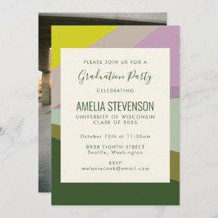 Modern Purple Green Back Photo Graduation Party  Invitation
