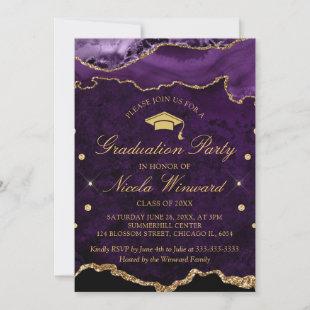 Modern Purple Marble Agate Graduation Party Invitation