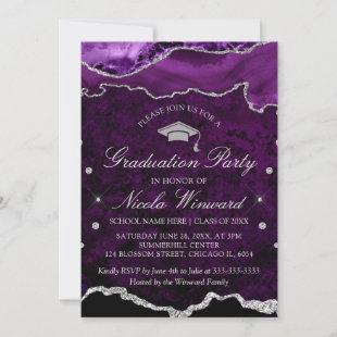 Modern Purple Marble Agate Graduation Party Invitation