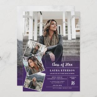 Modern purple minimalist photo graduation invitation