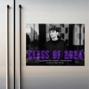 Modern Purple Neon Class of 2024 Photo Graduation Magnetic Invitation