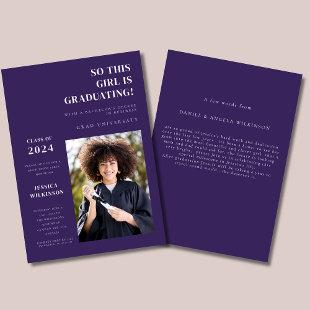 Modern purple photo college graduation party invitation