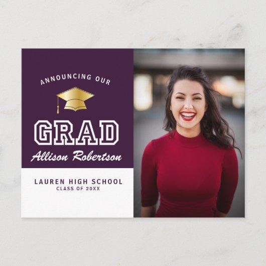 Modern Purple photo graduation announcement Postcard