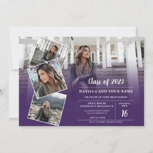 Modern purple violet minimalist photo graduation invitation