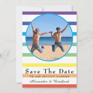 Modern Rainbow Stripe Gay Wedding Save the Date  Announcement