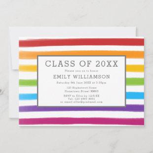 Modern Rainbow Stripes Watercolor Graduation Party Invitation