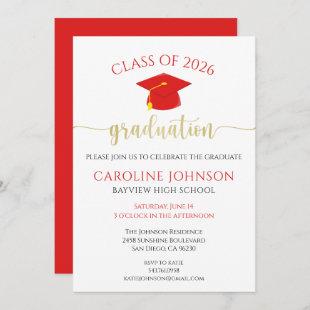 Modern Red and Gold Graduation Party Invitation