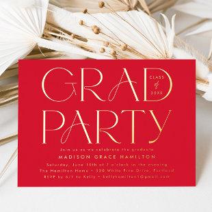 Modern Red and Gold Typography Graduation Party Foil Invitation